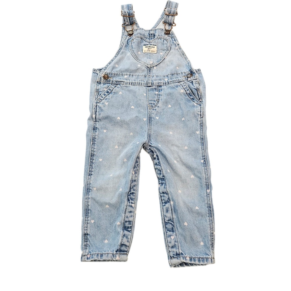OshKosh B'gosh Girls Light Wash Denim Heart Print Overalls 18M 1R964610